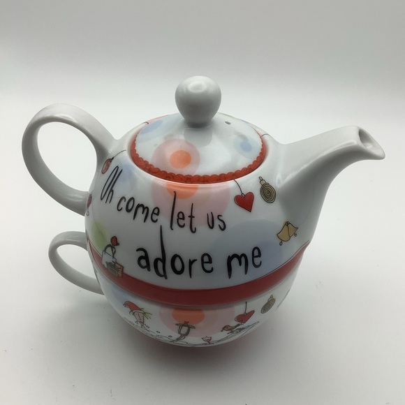 Born to Shop “Come Let Us Adore Me” Tea for One Stacking Teacup and Teapot - Picture 2 of 11